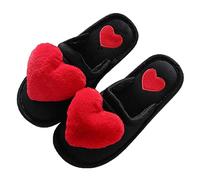 Heart Slippers Women| Womens Black Fluffy Slippers| 3D Heart Sliders| Ladies Mule Sliders| Warm Homewear Shoes| Soft Plush Slides| Comfy Bedroom Slides| Cute Non Slip Slipper For Her