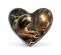 Heart Sloth Playing Piano Brooch Classic Mini Pin 1 Inch Aluminum Alloy Lapel Pin Personalized Button Badge for Backpack Hat Suit Jacket Clothing Decoration