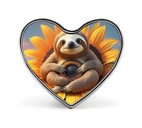 Heart Sloth Sitting on Sunflower Brooch Classic Mini Pin 1 Inch Aluminum Alloy Lapel Pin Personalized Button Badge for Backpack Hat Suit Jacket Clothing Decoration
