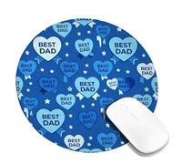 Heart Small Mouse Pad, Celebratory Playful Star Ribbon Father's Day Blue Round Rubber Non Slip Aesthetic Mousepads for Desk Decor for Home Office Work Gaming Desk Round 8x8 Inch