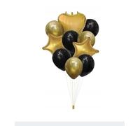 HEART STAR BALLOON SET BLACK GOLD 10PCS