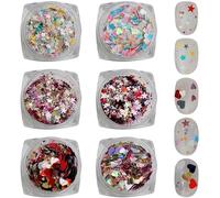 Heart & Star Nail Sequins,6 Boxes Sparkling Nail Art Sequins,Heart Star Nail Glitter Manicure Nail Art Decoration for Women Girls Valentine's Day DIY Nail Supplies (Multicolor B)