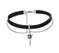 Heart Star Pendant Choker Collar Necklace for Women Red Cubic Zirconia Love Shape Four Pointed Star Necklaces Gothic Cross Nail Double Layered Link Chain Jewelry