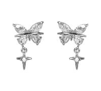 Heart Statement Earrings Star Dangle Silver Tone Non Pierced Ear Clips Sparkling Statement Ear Jewelry For Women Girls 17 Mile Jewelry (Silver, One Size)