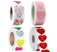 Heart Stickers, 4 Rolls 2000 Self Adhesive Labels, 25mm Glossy Paper Sticker, 2.5cm Diameter, 500 Sticker per Roll, Pink Stickers, Love Heart for Envelopes