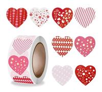 Heart Stickers, Valentines Decorations, 500 Pcs Self Adhesive Valentines Stickers Label, Love Heart Stickers Roll for DIY Crafts Cards Gift Packaging Envelop Present Box Decor