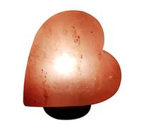Heart Stone Shape Natural Handcrafted Crystal Himalayan Rock Salt Lamp Design set on a wooden base. Home Air Purifier Therapeutic Anxiety Stress Levels Warm Calm Ambient Glow