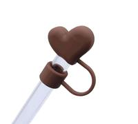 Heart Straw Topper for Stanley 30&40 Oz Tumbler Cup, Silicone Straw Covers Cap, 10mm 0.4in Cute Funny Dust-Proof Reusable Straw Tips Lids, Cute Straw Protector Decorations (Brown)