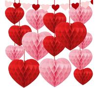 Heart Streamers, Valentines Decorations, 15 PCS Red Pink Heart Decorations Galentines Day Decorations, Romantic Hanging Hearts Streamer Banners, Heart Banners for Valentine's Day Party Decorations