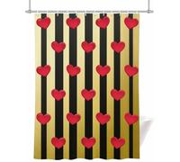 Heart Striped Romantic Shower Curtain 180x200 cm | Waterproof & Mould Resistant Polyester Fabric, 200cm Drop, Machine Washable, Comes with Curtain Hooks for Bathroom & Wet Room
