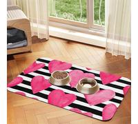 Heart Stripes,Waterproof Pet Feeding Mat,PU Leather Placemats for Cat Dog Water Bowl,Food Mats,40x60cm