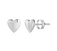 Heart Stud Earrings for Women Girls, White Gold Stud Earrings Letter L Initial Hypoallergenic Earrings for Women Mother's Day Valentines Gifts Earrings for Girls Jewelry