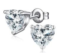 Heart Stud Earrings for Women Heart Diamond Earrings 925 Sterling Silver Stud Cubic Zirconia Studs for Men 6mm
