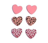 Heart Stud Earrings Set, 3 Pairs, Pink Solid, Leopard Print, Red Pattern