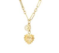 Heart Sun Shape Zircon Inlaid Thick Chain Choker Gold Electroplated Hip Hop Minimalist Common Luxury Style Neutral Necklace Necklaces for Women Chunky (Gold, One Size)
