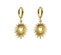 Heart Sunburst Dangle Hoop Earrings, Gold Plated Earrings, Women's Fashion Personality Jewelry, Normal size, Stainless Steel, No Gemstone