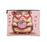 Heart Sunglasses Cosmetic Bag, Cute American Guinea Pig Pattern Travel Makeup Pouch for Women, Portable Small Canvas Zipper Bag, Summer Valentine's Day Gift Toiletry Organizer, pink, 7x9 Inch, Guinea