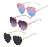 Heart Sunglasses, Pack of 3 Heart Sunglasses Set, Heart Shape, Children's Sunglasses, Party Glasses, Colourful Heart Glasses for Girls, Boys, Adults, Beach Party, Photo Props (A)