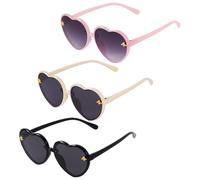 Heart Sunglasses, Set of 3 Heart Sunglasses Set, Heart Shape, Children's Sunglasses, Party Glasses, Colourful Heart Glasses for Girls, Boys, Adults, Beach Party, Photo Props (C)