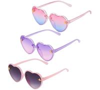 Heart Sunglasses, Set of 3 Heart Sunglasses Set, Heart Shape, Children's Sunglasses, Party Glasses, Colourful Heart Glasses for Girls, Boys, Adults, Beach Party, Photo Props (D)