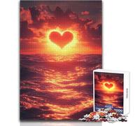 Heart Sunset Over The Ocean Adults 1000 Pieces Puzzle Strategic Thinking Learning Game Ideal Meaningful Gift for Any Event Size 38x26cm