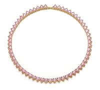 Heart Tennis Chain Iced Out Necklace Pink Crystal Cubic Zirconia Diamond Necklaces 8mm 16inch Bling Choker Chain for Women Hip Hop Jewelry