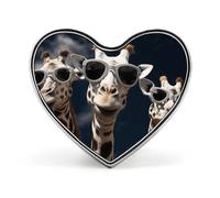 Heart Three Giraffes Wearing Sunglasses Printed Brooch Badge for Backpacks Or Lapels