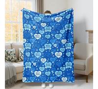 Heart Throw Blanket, Casual Playful Star Text Father's Day Blue Fuzzy Blanket Compact Decorative Aesthetic for Couch Sofa Bed Chair Car Office Desk 40x50 Inch