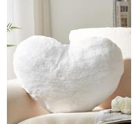 Heart Throw Pillows Christmas Decorative Pillows White Heart Shaped Throw Pillow, Small Cute Pillows Room Decor Faux Fur Rabbit Fluffy Soft for Bedroom Living Kids Room 3D Insert Pillow 10x11 Inch