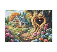 Heart Tree Cottage Forest Wild Nature Rural Beautiful 1000 Piece Jigsaw Puzzle for Adults Enjoyable Fun Creative Perfect Hobby for Adults at Home Or Leisure 1000 PCS（75x50cm）