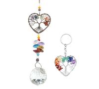 Heart Tree of Life Crystal Window Suncatcher with Crystal Tree Keychain, Meaningful Healing Crystals Set and Charming Novelty Gifts for Women, Ideal Crystals Gifts for Women and Tree of Life Gifts