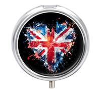 Heart United Kingdom Flag Splash Small Pill Box Case 3 Compartment 2"