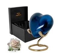 Heart Urn for Human Ashes - Small Keepsake Cremation Urn with Stand & Velvet Bag - Blue Metal Heart Memorial Urn - Mini Keepsake Urn for Loved Ones, Men & Women