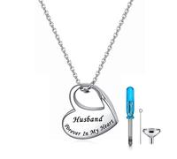 Heart Urn Necklace for Ashes for Women Cremation Jewelry for Ashes Keepsake Necklaces for Ashes of Loved Ones with Engraving and Filling Kit (Husband)