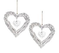 Heart Wall Decor, 2Pcs Artificial Wicker Heart Wreath Hanging Rattan Decoration Wreath Ornament for Wedding Party, Home Bedroom Decor