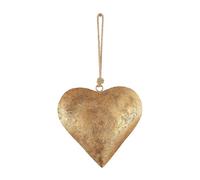 Heart Wall Decor - Vintage Metal Ornament, Antique Heart Art | Golden Iron Hanging Decor, Rustic Wall Piece, Rope Ornament for Indoor