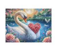 Heart White Swan 500 Piece Count Premium Jigsaw Puzzle Pool Flora Symbol Teen Fans 14-18 Yrs Brain Training Ultra Difficult Leisure Adventure Valentines Wooden Cardboard 500 PCS