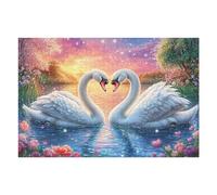 Heart White Swans 1000 Piece Pack DIY Jigsaw Puzzle Lake Lotus Sunset Collectors Cognitive Development Educational Decorative Puzzle Gifts for Adults High-grade Cardboard 1000 PCS