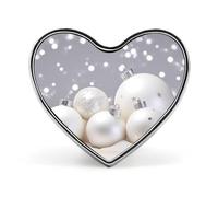 Heart White Xmas Balls Brooch Classic Mini Pin 1 Inch Aluminum Alloy Lapel Pin Personalized Button Badge for Backpack Hat Suit Jacket Clothing Decoration