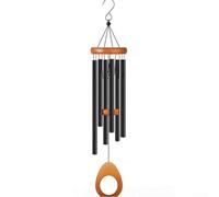 Heart Wind Chime with Aluminum Sound Components and Solid Pine Mounting for Garden Courtyard and Porch Serenity (32 black drop of water)