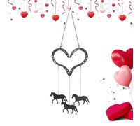 Heart Wind Chimes - 3 Horse Pendants, Metal Love with Galloping Design, Home Ornaments with Durable Construction, Hanging Decor, Outdoor Accessory for Party Home Easter Festival Spring Bedroom Country
