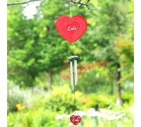 Heart Wind Chimes with Spinners for Outside, Outdoor Hanging Decor for Garden Patio Backyard Porch, Memorial Windchimes, Gifts for Women Moms Friends Teachers Sympathy Retirement, Red