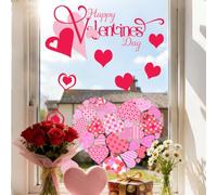 Heart Window Sticker Pink Static Cling Decal Removable Window Art For Glass Doors Mirrors 60x30cm Valentine's Day Decor No-Adhesive PVC Large Wall Decoration