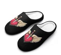 Heart with Wings Broken Men's Cotton Slippers Memory Foam Warm House Shoes for Indoor Outdoor 13-14（46-47）