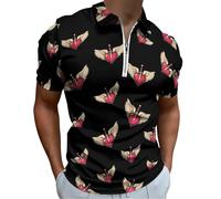 Heart with Wings Broken Men's Short Sleeve Polo Shirts Casual Zippered Golf Shirt Slim Fit T-Shirt Tops 5XL