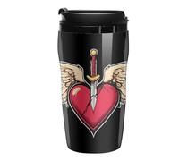 Heart with Wings Broken Printed Reusable Coffee Mug Insulated Travel Drinking Cup Water Bottle with Lid 250ml