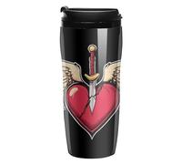 Heart with Wings Broken Printed Reusable Coffee Mug Insulated Travel Drinking Cup Water Bottle with Lid 350ml