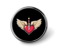Heart with Wings Broken Round Brooch Pin Lapel Pins Tie Suit Dress Accessories Wedding Birthday for Men Women
