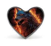Heart Wolf Surrounded by Fire Printed Brooch Badge for Backpacks Or Lapels