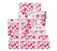 Heart Wrapping Paper - Watercolor Pink Hearts - 6 Sheets Of White Gift Wrap For Women - For Birthday Anniversary Valentines Day - Comes With Stickers - By Central 23